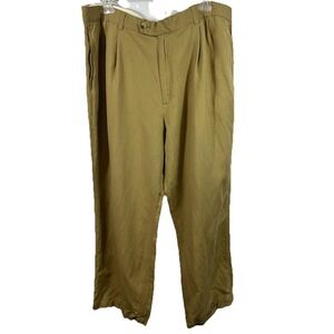 Cutter & Buck Signature Men 40 Pleated Linen Rayon Pants Wide Leg‎ Olive Khaki